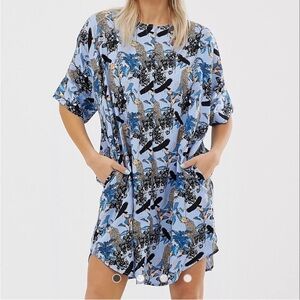 Monki Blue Jungle Print Oversized Shirt Dress Size XS
